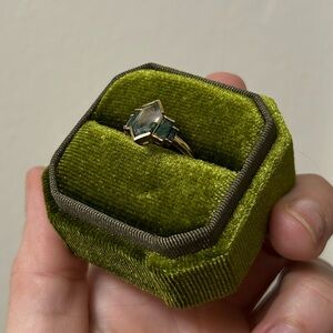Elegant Moss Agate Gold Plated Sterling Silver size 5.5 Handmade Unique